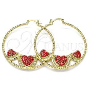 Gold Filled Hoop Earrings — Large Hoop Heart Design with Garnet Crystal Diamond — main product view — SKU 136097 | Oro Laminado aretes de aro — Large Hoop corazón diseño with Garnet cristal Diamond — SKU 136097