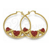 Oro Laminado Large Hoop, Gold Filled Style Heart Design, with Garnet Crystal, Diamond Cutting Finish, Golden Finish, 02.380.0002.1.50
