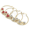 Oro Laminado Large Hoop, Gold Filled Style Heart Design, with Garnet Crystal, Diamond Cutting Finish, Golden Finish, 02.380.0002.1.50