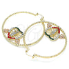 Oro Laminado Large Hoop, Gold Filled Style San Judas and Heart Design, with Multicolor Crystal, Diamond Cutting Finish, Tricolor, 02.380.0004.50