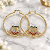 Oro Laminado Large Hoop, Gold Filled Style San Judas and Heart Design, with Multicolor Crystal, Diamond Cutting Finish, Tricolor, 02.380.0004.50