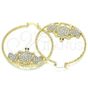 Oro Laminado Large Hoop, Gold Filled Style Turtle and Heart Design, with White and Black Micro Pave, Polished, Golden Finish, 02.380.0005.50