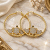 Oro Laminado Large Hoop, Gold Filled Style Turtle and Heart Design, with White and Black Micro Pave, Polished, Golden Finish, 02.380.0005.50