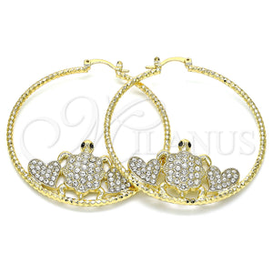 Gold Filled Hoop Earrings — Large Hoop Turtle and Heart Design with White — main product view — SKU 136100 | Oro Laminado aretes de aro — Large Hoop Turtle and corazón diseño with blanco — SKU 136100