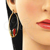 Oro Laminado Large Hoop, Gold Filled Style Flower Design, Red Enamel Finish, Golden Finish, 02.380.0007.50