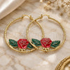 Oro Laminado Large Hoop, Gold Filled Style Flower Design, Red Enamel Finish, Golden Finish, 02.380.0007.50