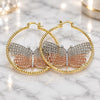 Oro Laminado Large Hoop, Gold Filled Style Butterfly Design, with White Crystal, Diamond Cutting Finish, Tricolor, 02.380.0008.50