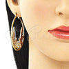 Oro Laminado Large Hoop, Gold Filled Style Bird and Heart Design, with White Crystal, Diamond Cutting Finish, Tricolor, 02.380.0009.50
