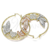 Oro Laminado Large Hoop, Gold Filled Style Bird and Heart Design, with White Crystal, Diamond Cutting Finish, Tricolor, 02.380.0009.50