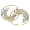 Oro Laminado Large Hoop, Gold Filled Style Bird and Heart Design, with White Crystal, Diamond Cutting Finish, Tricolor, 02.380.0009.50