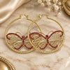 Oro Laminado Large Hoop, Gold Filled Style Butterfly Design, with Garnet Crystal, Diamond Cutting Finish, Golden Finish, 02.380.0011.50