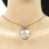 Oro Laminado Religious Pendant, Gold Filled Style Guadalupe and Heart Design, with White Crystal, Diamond Cutting Finish, Tricolor, 05.380.0003
