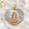 Oro Laminado Religious Pendant, Gold Filled Style Guadalupe and Heart Design, with White Crystal, Diamond Cutting Finish, Tricolor, 05.380.0003