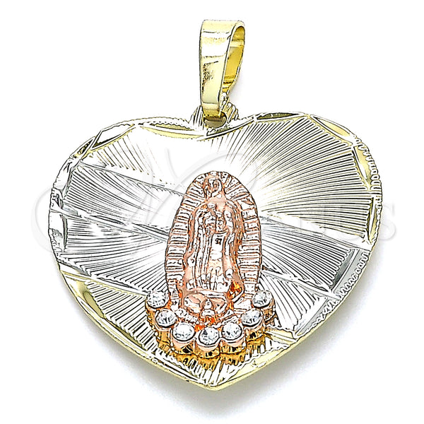 Gold Filled Pendant — Religious Pendant Guadalupe and Heart Design with White — main product view — SKU 136115 | Oro Laminado dije — Religious Pendant Guadalupe and corazón diseño with blanco — SKU 136115