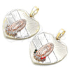 Oro Laminado Religious Pendant, Gold Filled Style Guadalupe and Heart Design, with White Crystal, Diamond Cutting Finish, Tricolor, 05.380.0003