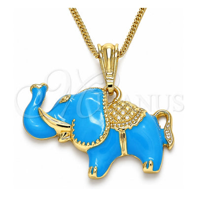 Oro Laminado Basic Necklace, Gold Filled Style Elephant Design, Blue Enamel Finish, Golden Finish, 04.380.0002.3.20 (20 Inches Length)