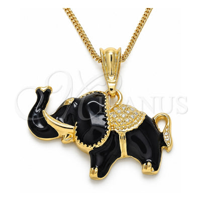 Oro Laminado Basic Necklace, Gold Filled Style Elephant Design, Black Enamel Finish, Golden Finish, 04.380.0002.4.20 (20 Inches Length)