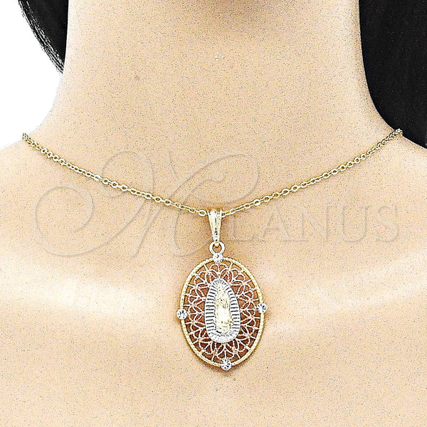 Gold Filled Pendant — Fancy Pendant Guadalupe Design with White Crystal Diamond — alternate product view — SKU 136131 | Oro Laminado dije — elegante Pendant Guadalupe diseño with cristal blanco Diamond — SKU 136131