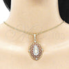 Oro Laminado Fancy Pendant, Gold Filled Style Guadalupe Design, with White Crystal, Diamond Cutting Finish, Tricolor, 05.380.0009