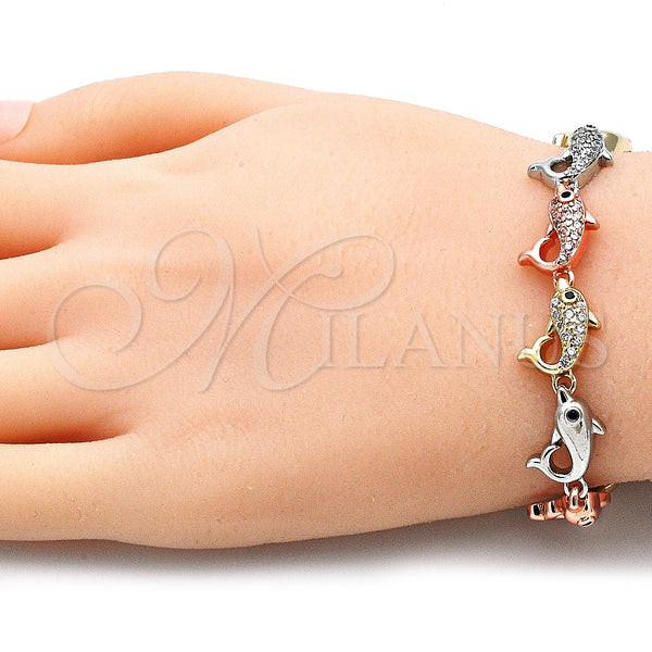 Gold Filled Bracelet — Fancy Bracelet Dolphin Design with White and Black — alternate product view — SKU 136144 | Oro Laminado brazalete — elegante Bracelet Dolphin diseño with blanco and negro — SKU 136144