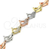 Oro Laminado Fancy Bracelet, Gold Filled Style Dolphin Design, with White and Black Micro Pave, Polished, Tricolor, 03.380.0005.07 (11 MM Thickness, 7 Inches Length)