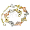 Oro Laminado Fancy Bracelet, Gold Filled Style Dolphin Design, with White and Black Micro Pave, Polished, Tricolor, 03.380.0005.07 (11 MM Thickness, 7 Inches Length)