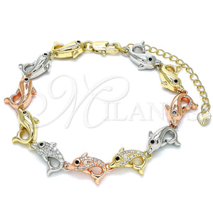 Gold Filled Bracelet — Fancy Bracelet Dolphin Design with White and Black — main product view — SKU 136144 | Oro Laminado brazalete — elegante Bracelet Dolphin diseño with blanco and negro — SKU 136144