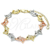 Oro Laminado Fancy Bracelet, Gold Filled Style Dolphin Design, with White and Black Micro Pave, Polished, Tricolor, 03.380.0005.07 (11 MM Thickness, 7 Inches Length)