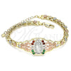 Oro Laminado Fancy Bracelet, Gold Filled Style Guadalupe and Butterfly Design, with Multicolor Cubic Zirconia, Polished, Tricolor, 03.380.0008.07 (06 MM Thickness, 7 Inches Length)