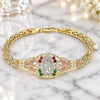 Oro Laminado Fancy Bracelet, Gold Filled Style Guadalupe and Butterfly Design, with Multicolor Cubic Zirconia, Polished, Tricolor, 03.380.0008.07 (06 MM Thickness, 7 Inches Length)
