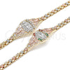 Oro Laminado Fancy Bracelet, Gold Filled Style Guadalupe and Butterfly Design, with Multicolor Cubic Zirconia, Polished, Tricolor, 03.380.0008.07 (06 MM Thickness, 7 Inches Length)