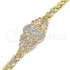 Oro Laminado Fancy Bracelet, Gold Filled Style Guadalupe and Butterfly Design, with White Cubic Zirconia, Polished, Tricolor, 03.380.0009.1.07 (06 MM Thickness, 7 Inches Length)