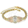 Oro Laminado Fancy Bracelet, Gold Filled Style Guadalupe and Butterfly Design, with White Cubic Zirconia, Polished, Tricolor, 03.380.0009.1.07 (06 MM Thickness, 7 Inches Length)