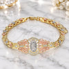 Oro Laminado Fancy Bracelet, Gold Filled Style Guadalupe and Butterfly Design, with White Cubic Zirconia, Polished, Tricolor, 03.380.0009.1.07 (06 MM Thickness, 7 Inches Length)