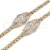 Oro Laminado Fancy Bracelet, Gold Filled Style Guadalupe and Butterfly Design, with White Cubic Zirconia, Polished, Tricolor, 03.380.0009.1.07 (06 MM Thickness, 7 Inches Length)