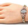 Oro Laminado Fancy Bracelet, Gold Filled Style Guadalupe and Butterfly Design, with White Cubic Zirconia, Polished, Tricolor, 03.380.0008.1.07 (06 MM Thickness, 7 Inches Length)