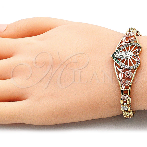 Gold Filled Bracelet — Fancy Bracelet Guadalupe and Heart Design with Multicolor — alternate product view — SKU 136151 | Oro Laminado brazalete — elegante Bracelet Guadalupe and corazón diseño with Multicolor — SKU 136151
