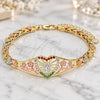 Oro Laminado Fancy Bracelet, Gold Filled Style Guadalupe and Heart Design, with Multicolor Cubic Zirconia, Polished, Tricolor, 03.380.0010.07 (06 MM Thickness, 7 Inches Length)