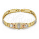 Oro Laminado Fancy Bracelet, Gold Filled Style Guadalupe and Owl Design, with White and Black Cubic Zirconia, Polished, Tricolor, 03.380.0011.08 (08 MM Thickness, 8 Inches Length)
