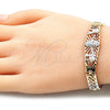 Oro Laminado Fancy Bracelet, Gold Filled Style Guadalupe and Elephant Design, with White and Black Cubic Zirconia, Polished, Tricolor, 03.380.0012.08 (08 MM Thickness, 8 Inches Length)