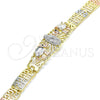 Oro Laminado Fancy Bracelet, Gold Filled Style Guadalupe and Elephant Design, with White and Black Cubic Zirconia, Polished, Tricolor, 03.380.0012.08 (08 MM Thickness, 8 Inches Length)