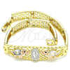 Oro Laminado Fancy Bracelet, Gold Filled Style Guadalupe and Elephant Design, with White and Black Cubic Zirconia, Polished, Tricolor, 03.380.0012.08 (08 MM Thickness, 8 Inches Length)