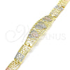 Oro Laminado Fancy Bracelet, Gold Filled Style Guadalupe Design, with White Micro Pave, Polished, Tricolor, 03.380.0013.08 (08 MM Thickness, 8 Inches Length)