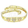 Oro Laminado Fancy Bracelet, Gold Filled Style Guadalupe Design, with White Micro Pave, Polished, Tricolor, 03.380.0013.08 (08 MM Thickness, 8 Inches Length)