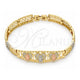 Pulsera Elegante 03.380.0013.08 Oro Laminado, Diseño de Guadalupe, con Micro Pave Blanca, Pulido, Tres Tonos (Grosor 08 MM, 8 Pulgadas de Largo)