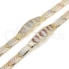 Oro Laminado Fancy Bracelet, Gold Filled Style Guadalupe Design, with White Micro Pave, Polished, Tricolor, 03.380.0013.08 (08 MM Thickness, 8 Inches Length)