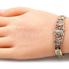 Oro Laminado Fancy Bracelet, Gold Filled Style Elephant and Guadalupe Design, with White and Black Cubic Zirconia, Polished, Tricolor, 03.380.0014.08 (08 MM Thickness, 8 Inches Length)