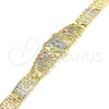 Oro Laminado Fancy Bracelet, Gold Filled Style Elephant and Guadalupe Design, with White and Black Cubic Zirconia, Polished, Tricolor, 03.380.0014.08 (08 MM Thickness, 8 Inches Length)