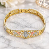 Oro Laminado Fancy Bracelet, Gold Filled Style Elephant and Guadalupe Design, with White and Black Cubic Zirconia, Polished, Tricolor, 03.380.0014.08 (08 MM Thickness, 8 Inches Length)