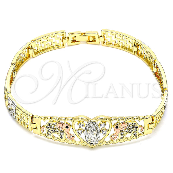 Gold Filled Bracelet — Fancy Bracelet Elephant and Guadalupe Design with White — main product view — SKU 136155 | Oro Laminado brazalete — elegante Bracelet Elephant and Guadalupe diseño with blanco — SKU 136155